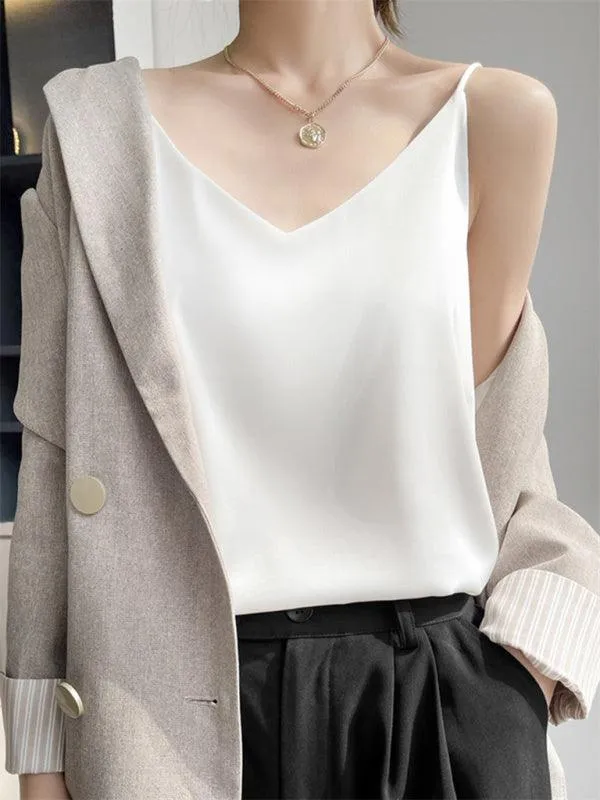 Elegant Cream Satin Camisole Top