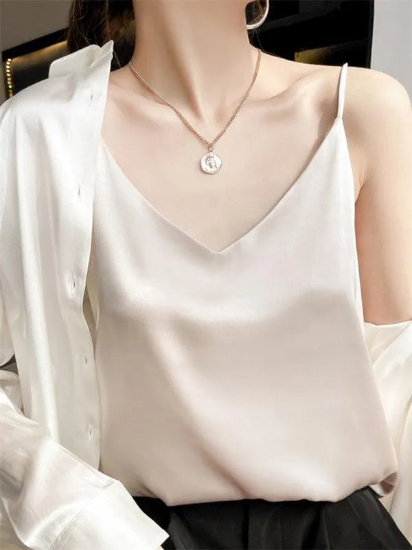 Elegant Cream Satin Camisole Top