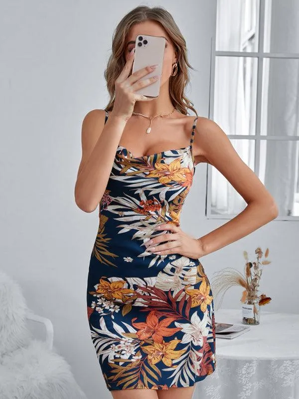 Elegant Floral Satin Camisole Dress for Special Occasions