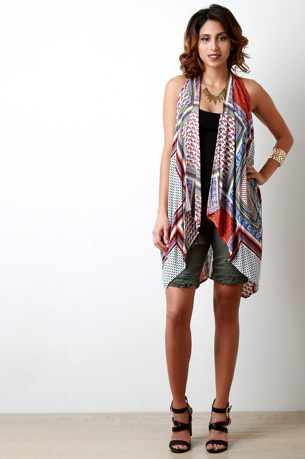 Embroidered T-Back Printed Cover-Up Poncho