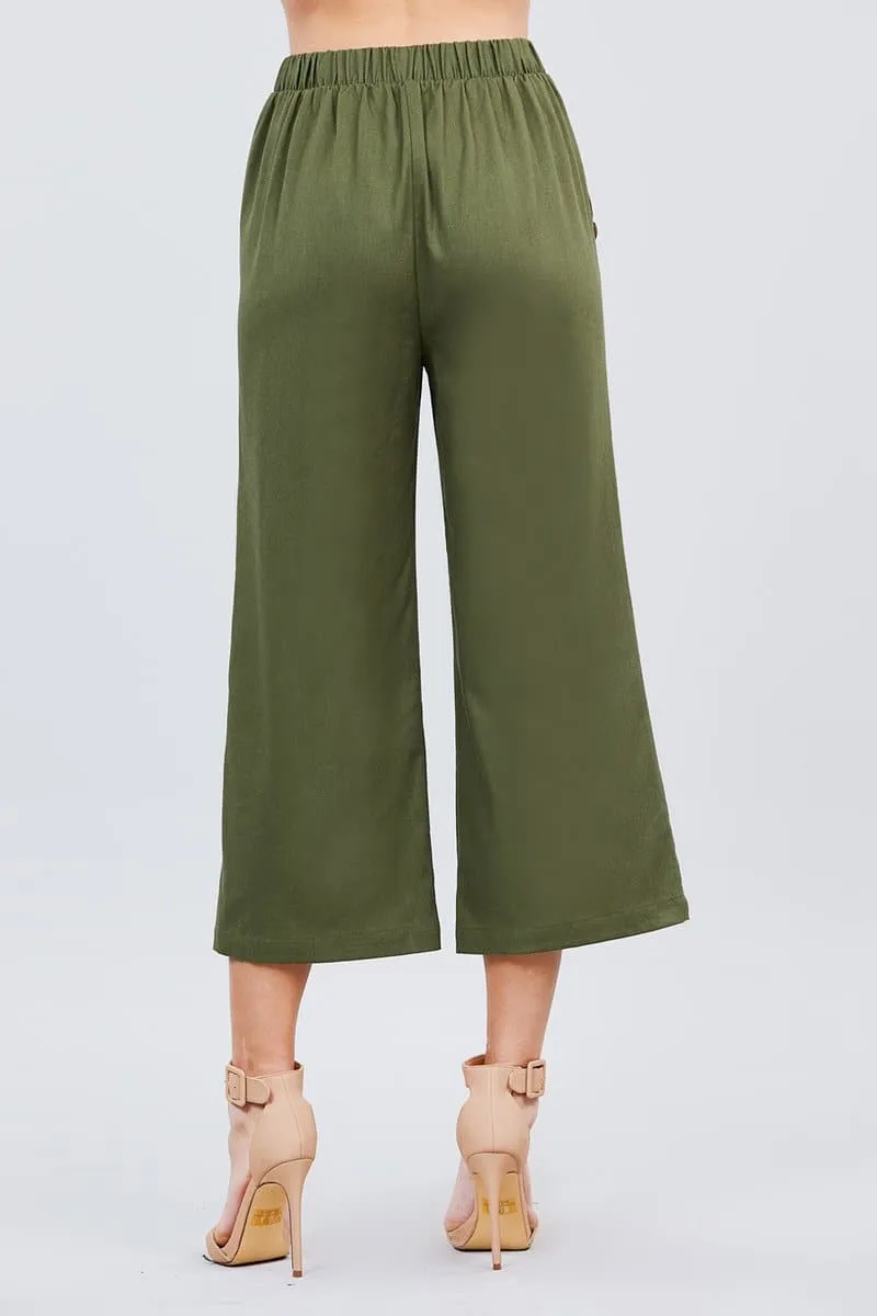 Fake Pocket W/button Detail Wide Long Leg Linen Pants