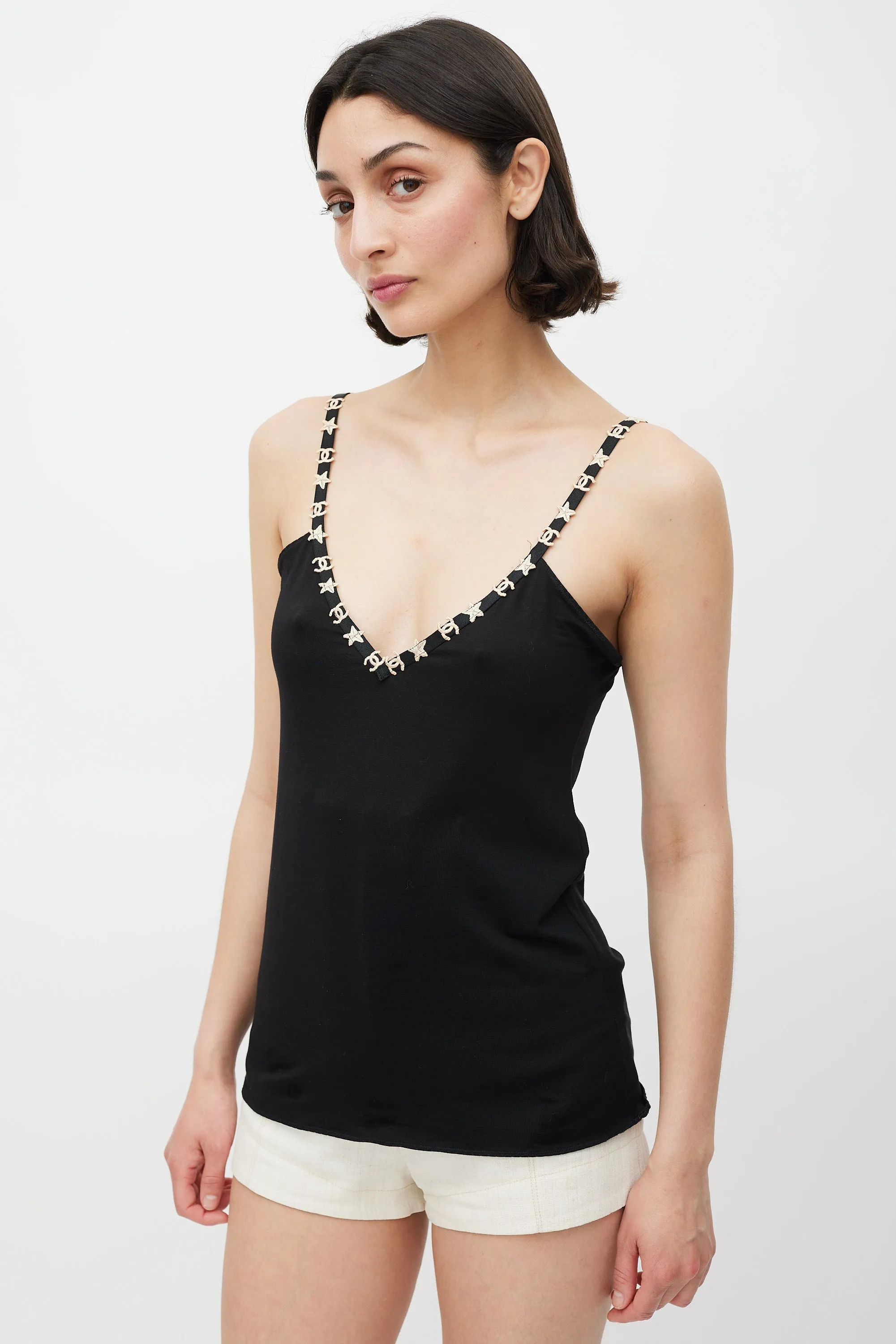 Fall 2005 Black Silk CC & Star Embroidered Tank Top