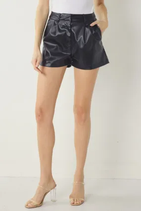 Faux Leather High Waisted Shorts W Side Pockets