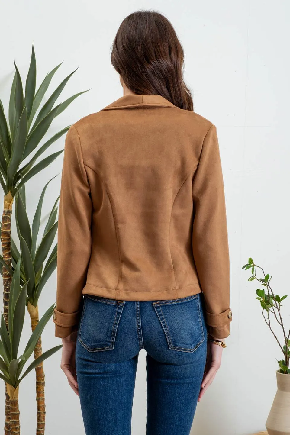 FAUX SUEDE ZIP UP MOTO JACKET