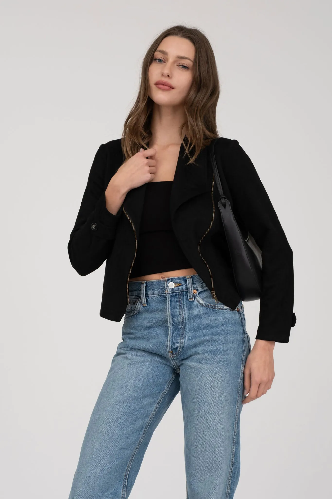 FAUX SUEDE ZIP UP MOTO JACKET