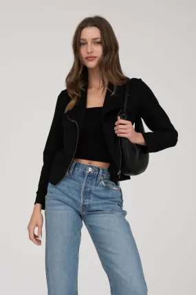 FAUX SUEDE ZIP UP MOTO JACKET