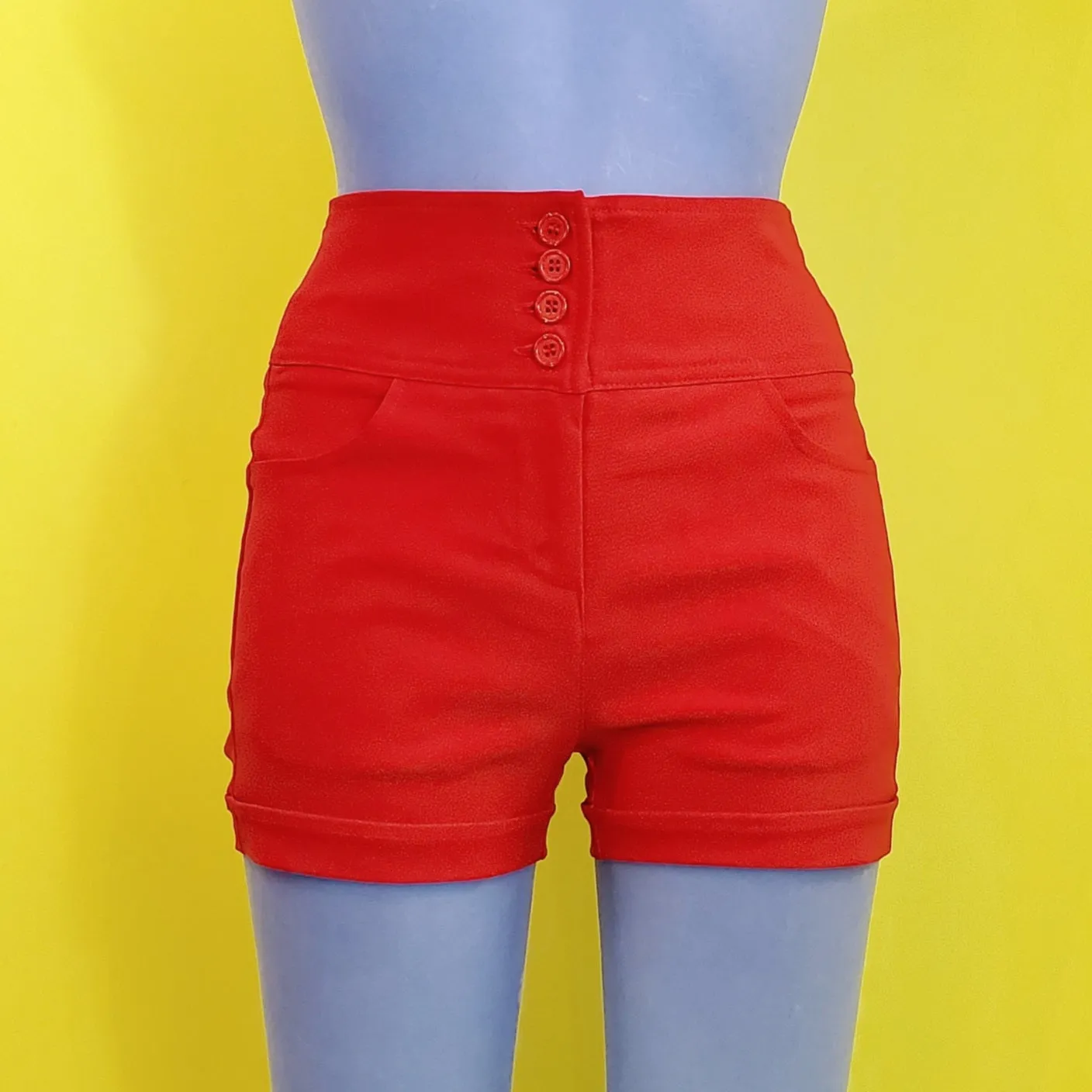 Four Button High-Waist Shorts in Red - Size S