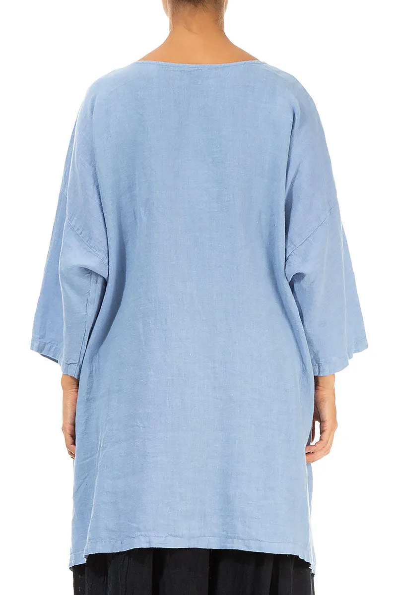 Front Pockets Light Blue Linen Tunic