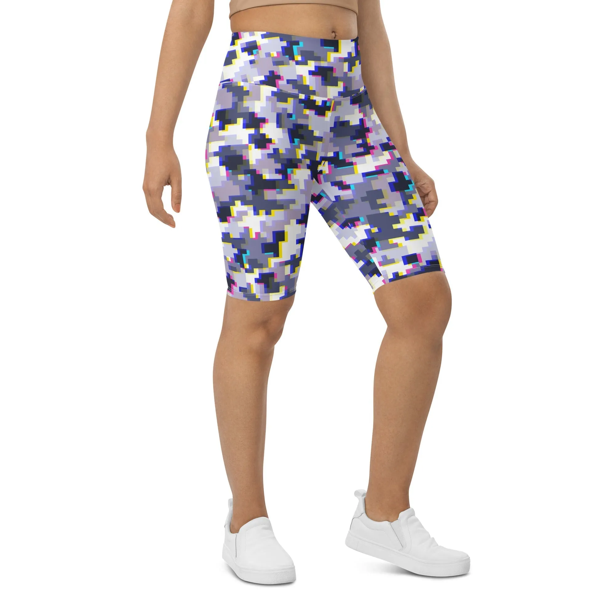 Glitchy Camo Biker Shorts