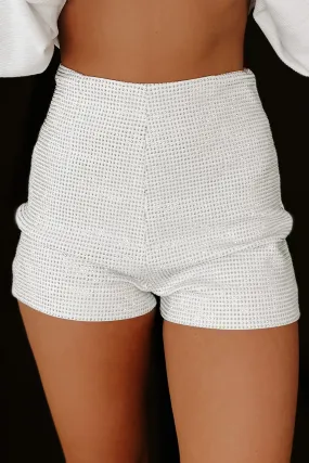 Got A Reputation High Waist Rhinestone Shorts (White)