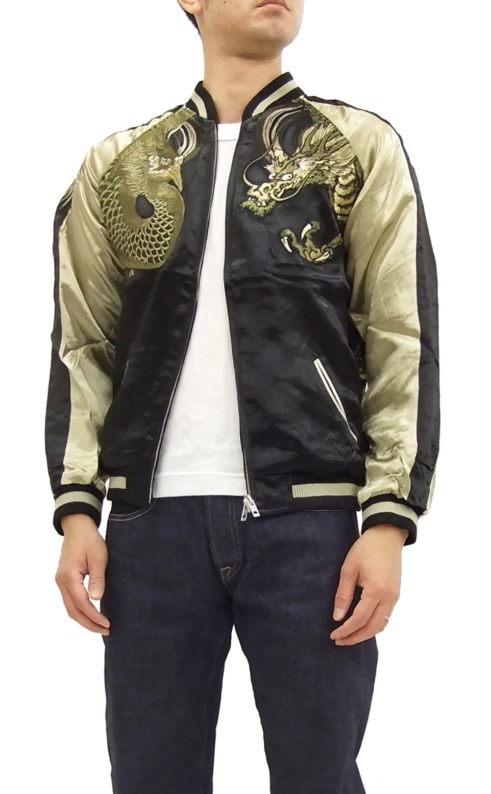 Hanatabi Gakudan Men's Japanese Souvenir Jacket Japanese Phoenix and dragon Sukajan Script SSJ-024