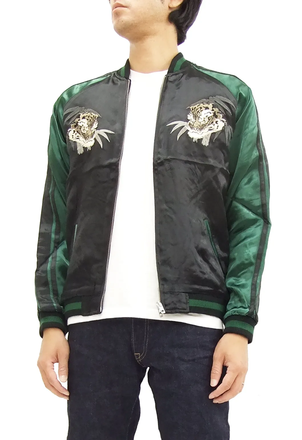 Hanatabi Gakudan Men's Japanese Souvenir Jacket Japanese Tiger Sukajan Script SSJ-010