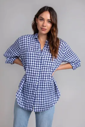 HUT - The Boyfriend Linen Shirt - Denim Blue Gingham