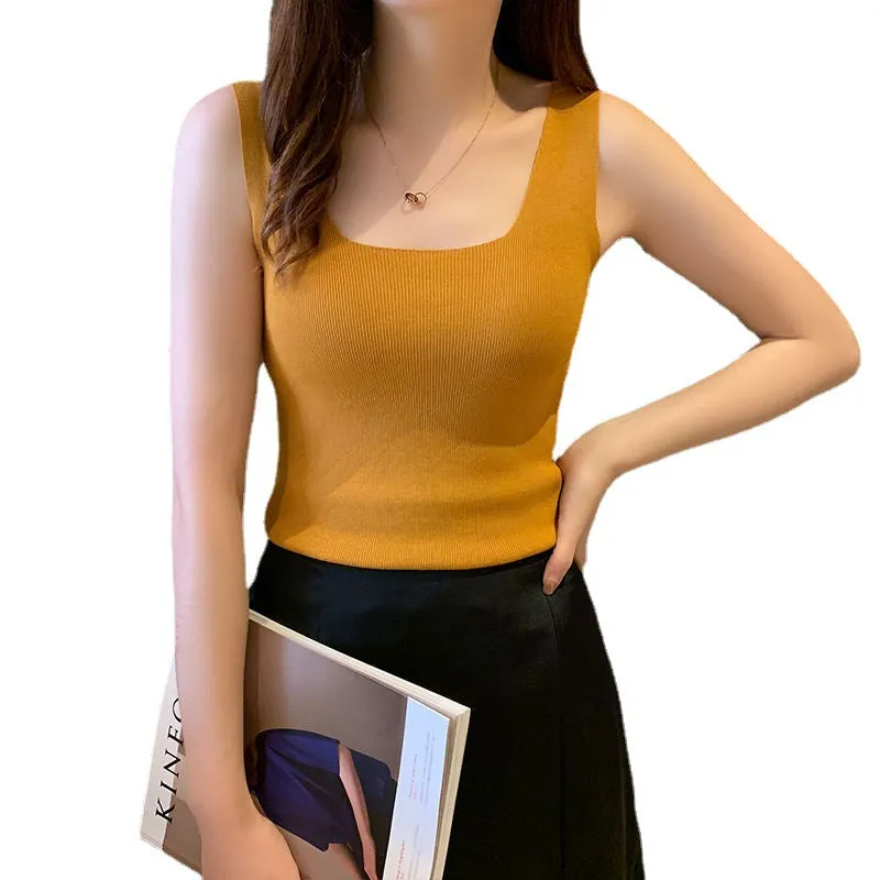 Ice Silk Camisole Women Slim Look Outdoor Sexy Sleeveless Knitted Tops Camisole