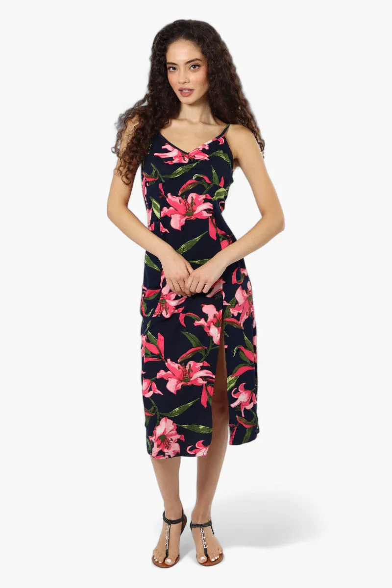 Impress Floral Front Slit Maxi Dress - Navy