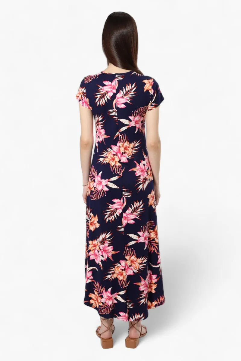 International INC Company Floral High Low Maxi Dress - Navy