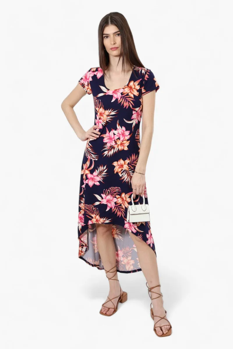 International INC Company Floral High Low Maxi Dress - Navy