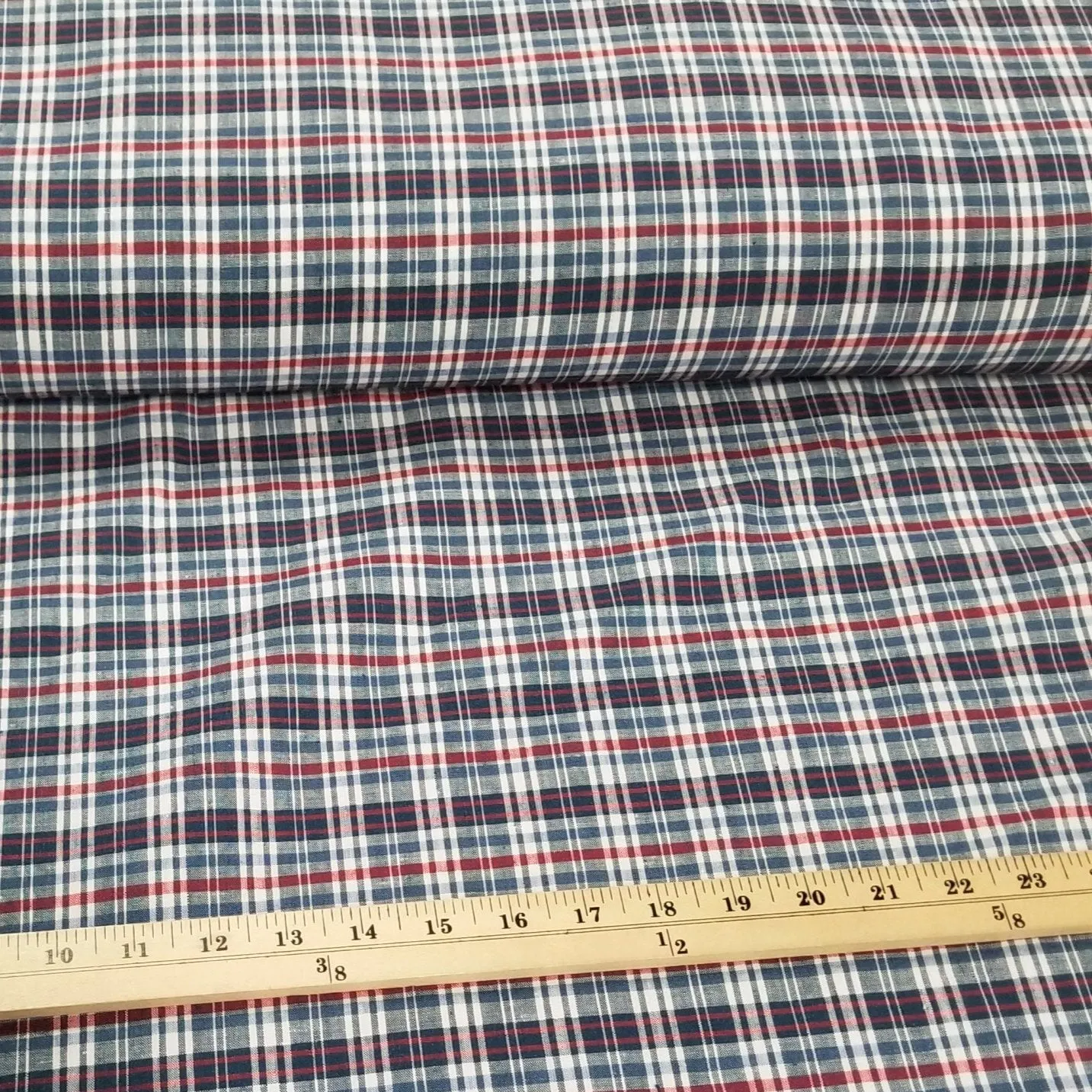 Irish 100% Pure Linen Blue and Red Plaid  Spence Bryson Linen Woven 197 GSM- by the yard