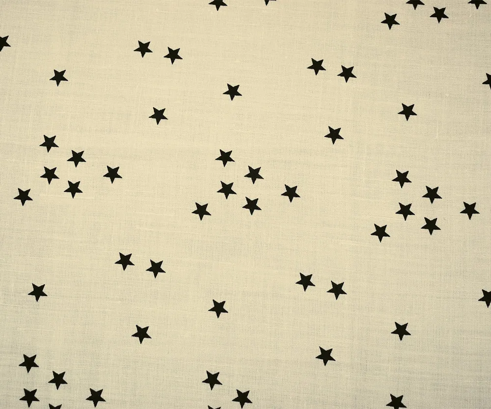 Ivory-Black Stars Printed Linen Woven Fabric