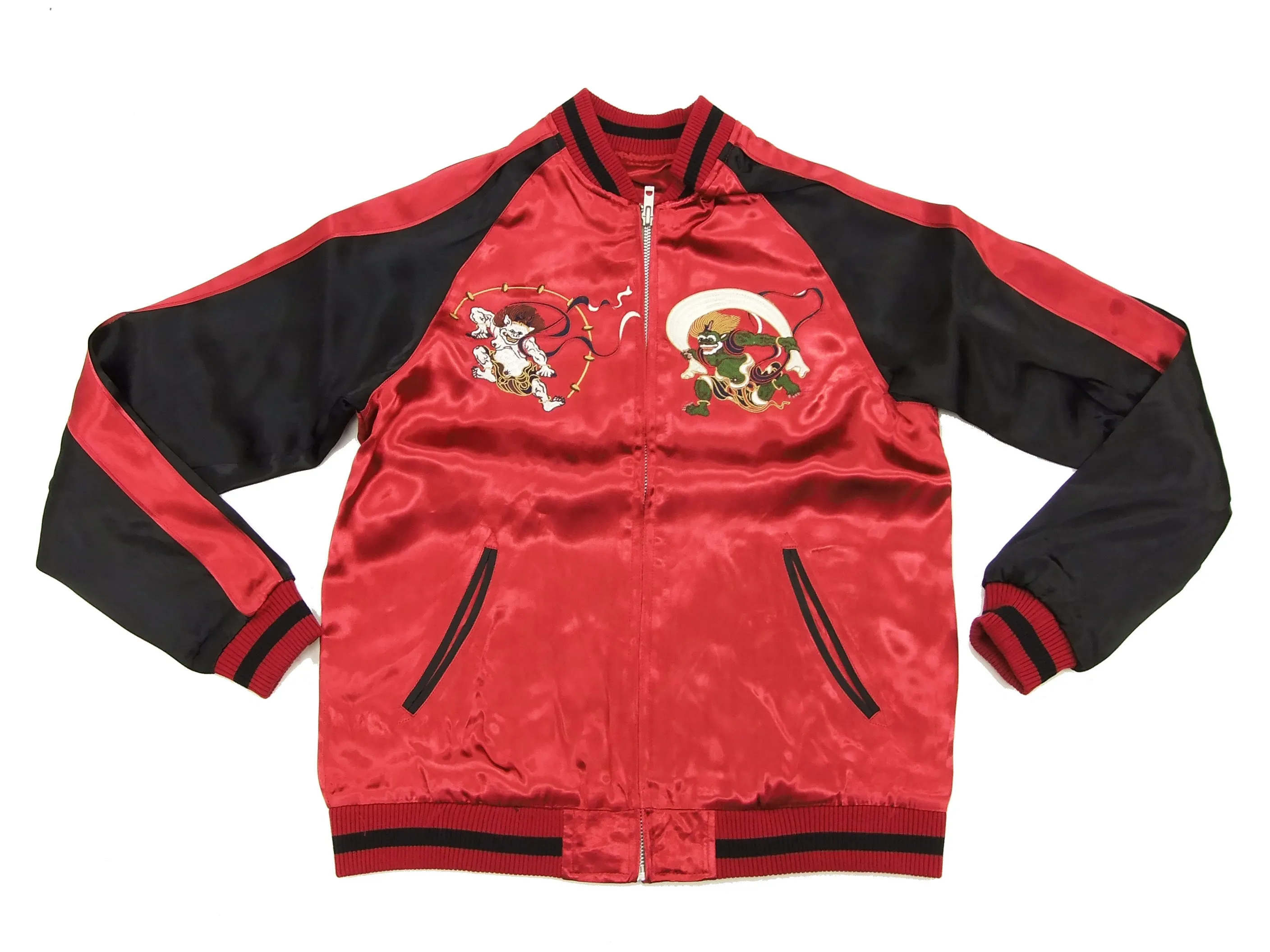 Japanesque Japanese Souvenir Jacket 3RSJ-020 Fujin Raijin Men's Sukajan Red/Black