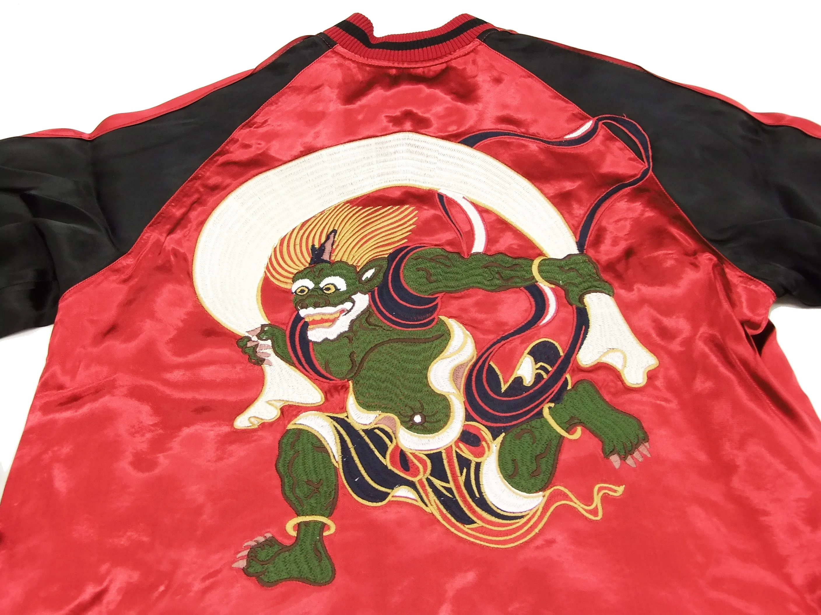 Japanesque Japanese Souvenir Jacket 3RSJ-020 Fujin Raijin Men's Sukajan Red/Black