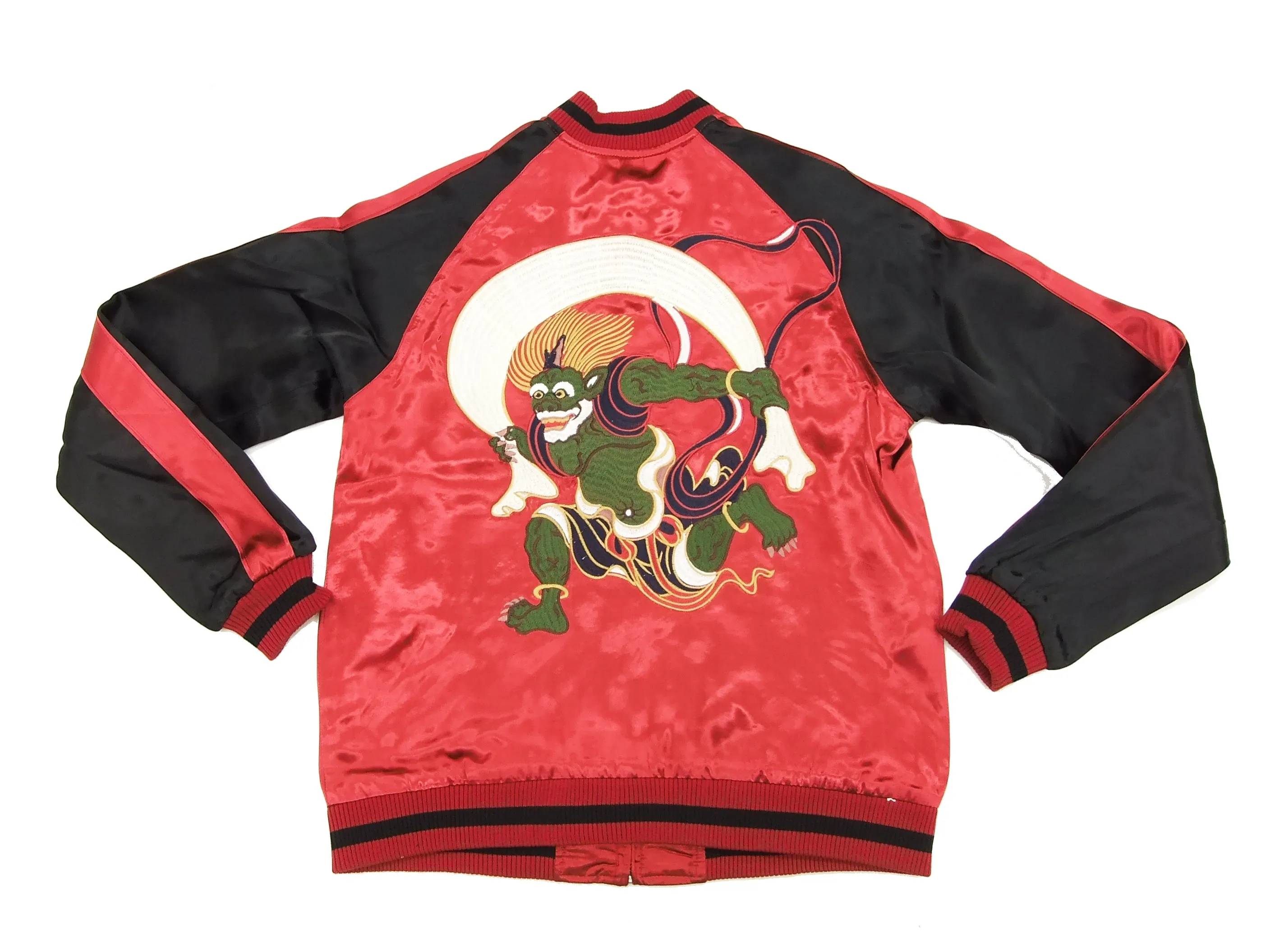 Japanesque Japanese Souvenir Jacket 3RSJ-020 Fujin Raijin Men's Sukajan Red/Black