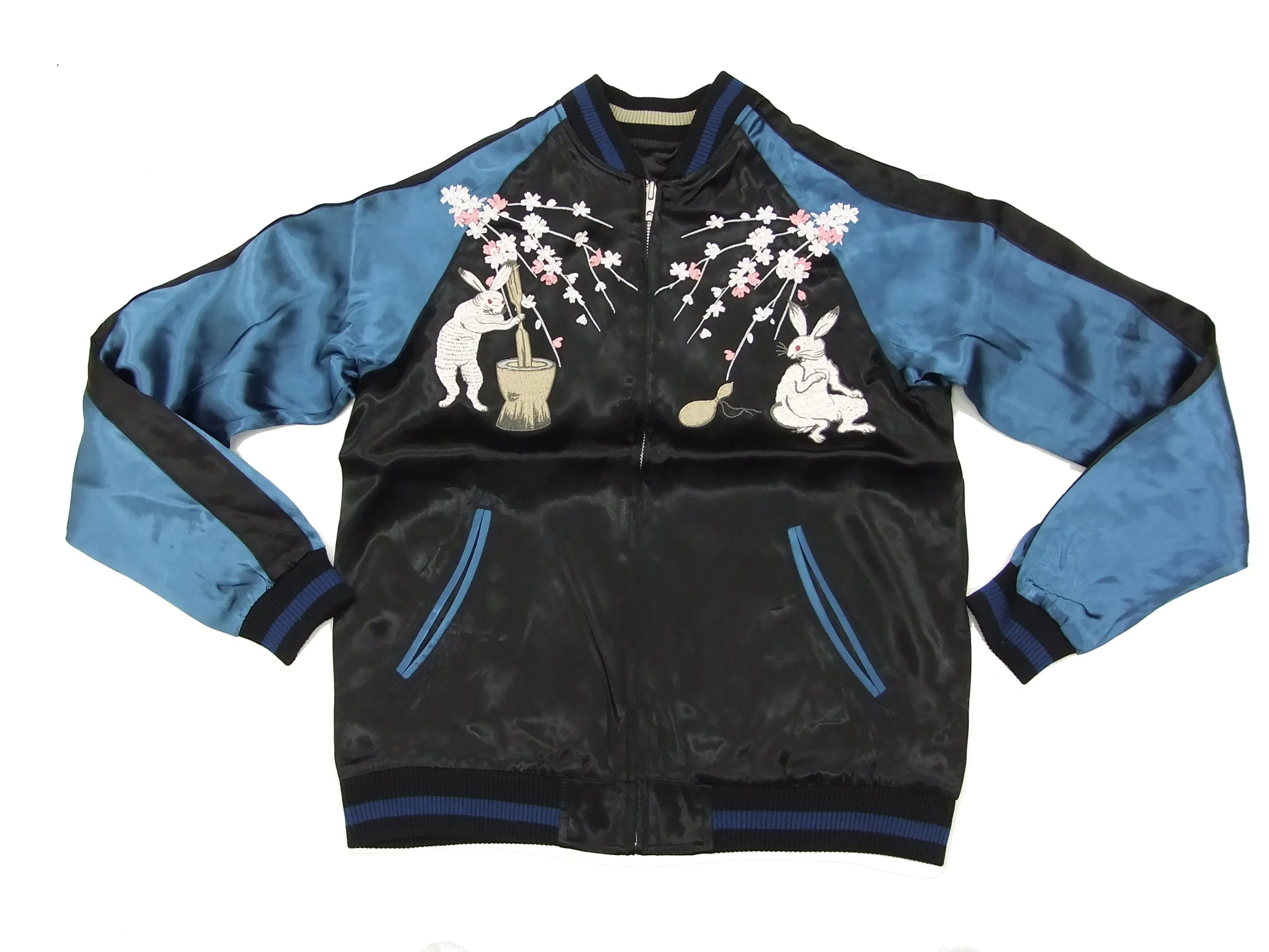 Japanesque Japanese Souvenir Jacket 3RSJ-023 Moon rabbit Men's Sukajan Black/Blue