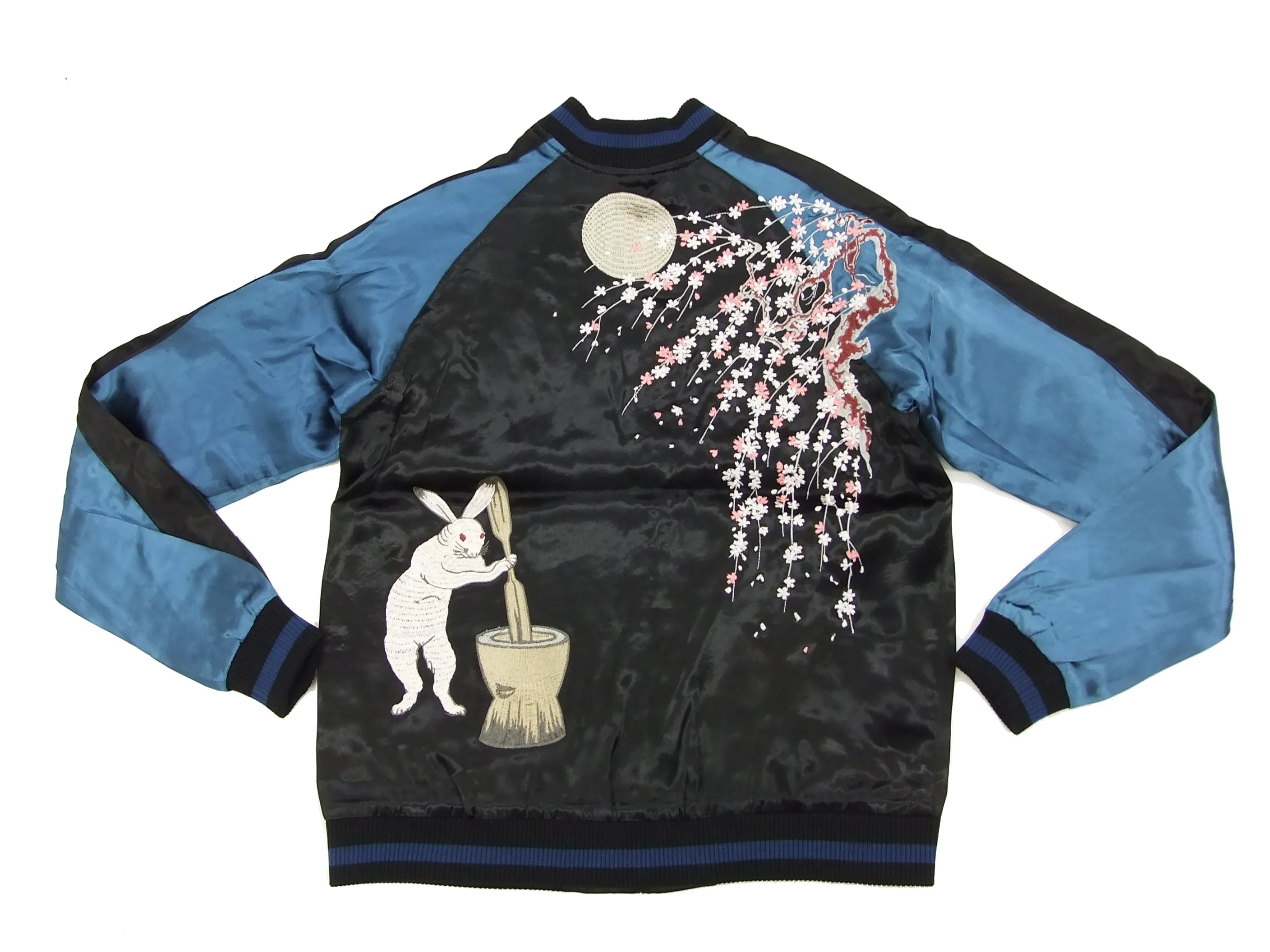 Japanesque Japanese Souvenir Jacket 3RSJ-023 Moon rabbit Men's Sukajan Black/Blue