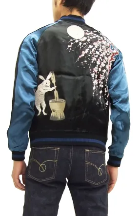 Japanesque Japanese Souvenir Jacket 3RSJ-023 Moon rabbit Men's Sukajan Black/Blue