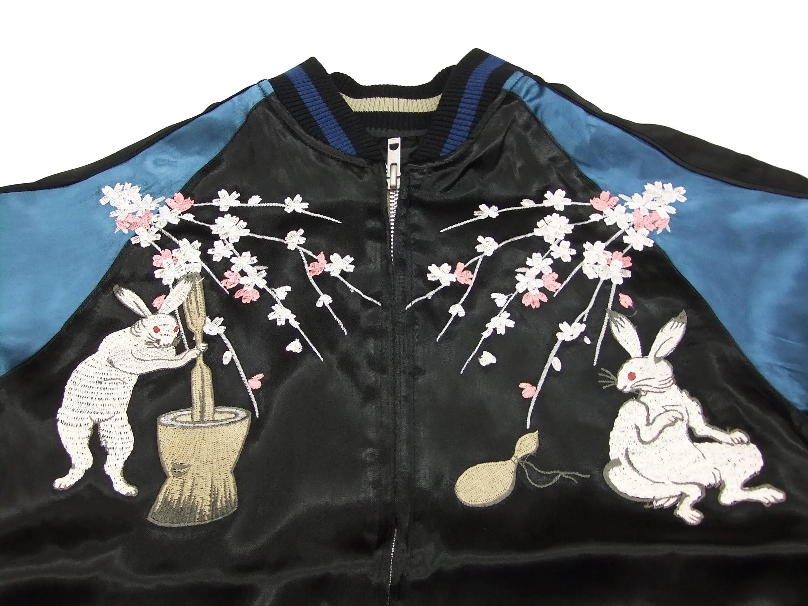 Japanesque Japanese Souvenir Jacket 3RSJ-023 Moon rabbit Men's Sukajan Black/Blue