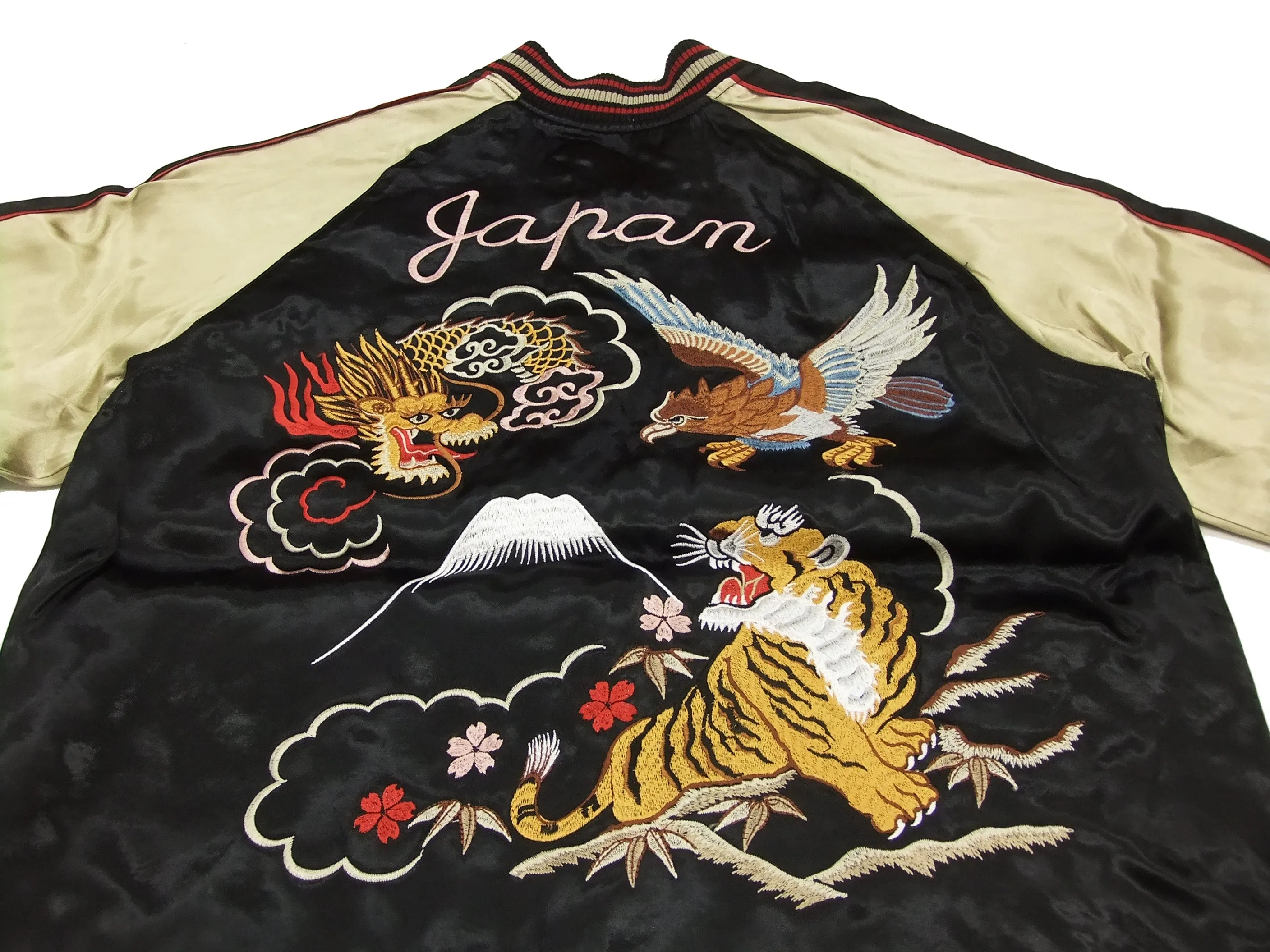 Japanesque Japanese Souvenir Jacket 3RSJ-028 Dragon Tiger Men's Sukajan Black/Beige