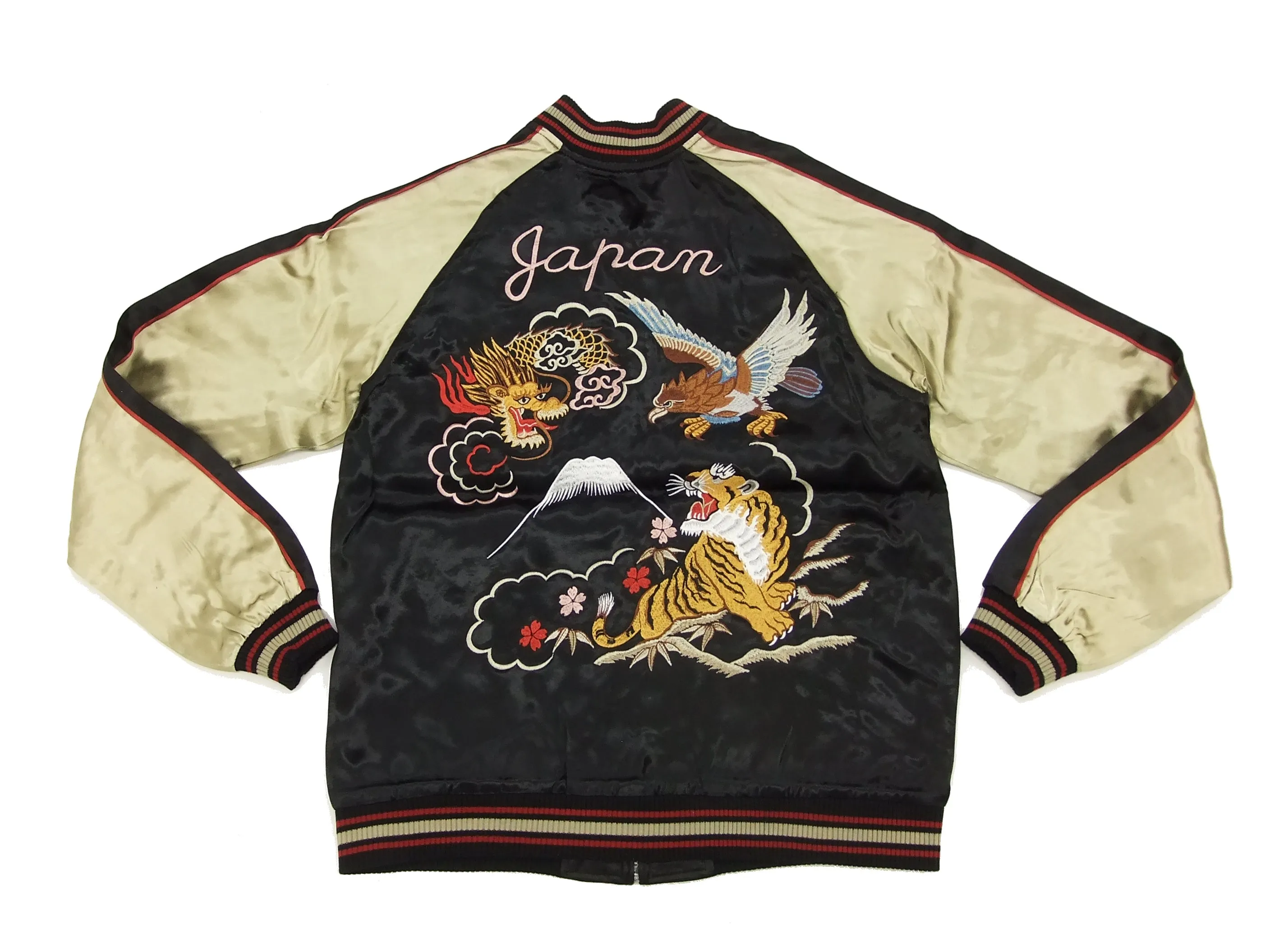 Japanesque Japanese Souvenir Jacket 3RSJ-028 Dragon Tiger Men's Sukajan Black/Beige