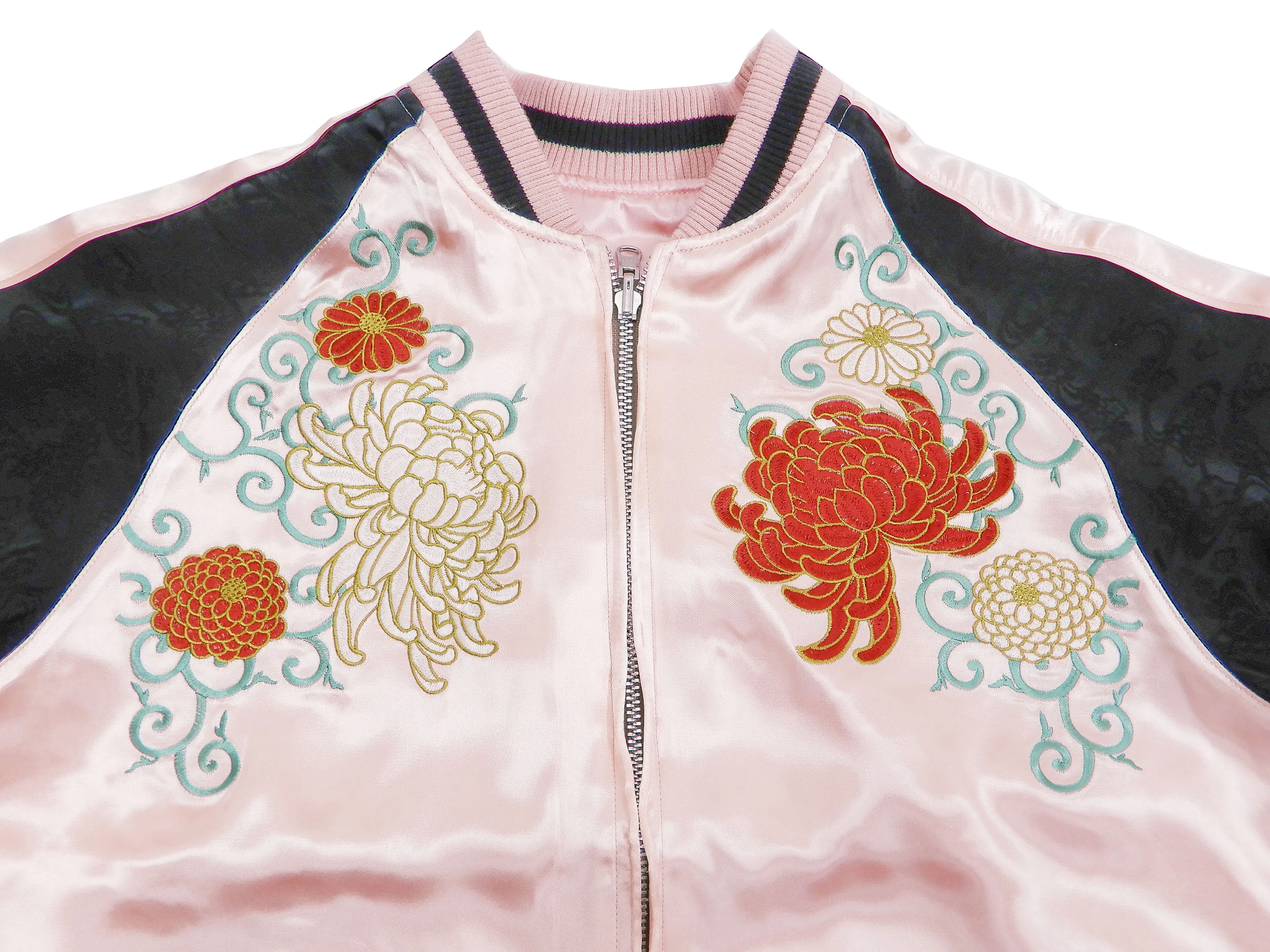 Japanesque Men's Japanese Souvenir Jacket Chrysanthemum Sukajan 3RSJ-703 Pink/Black