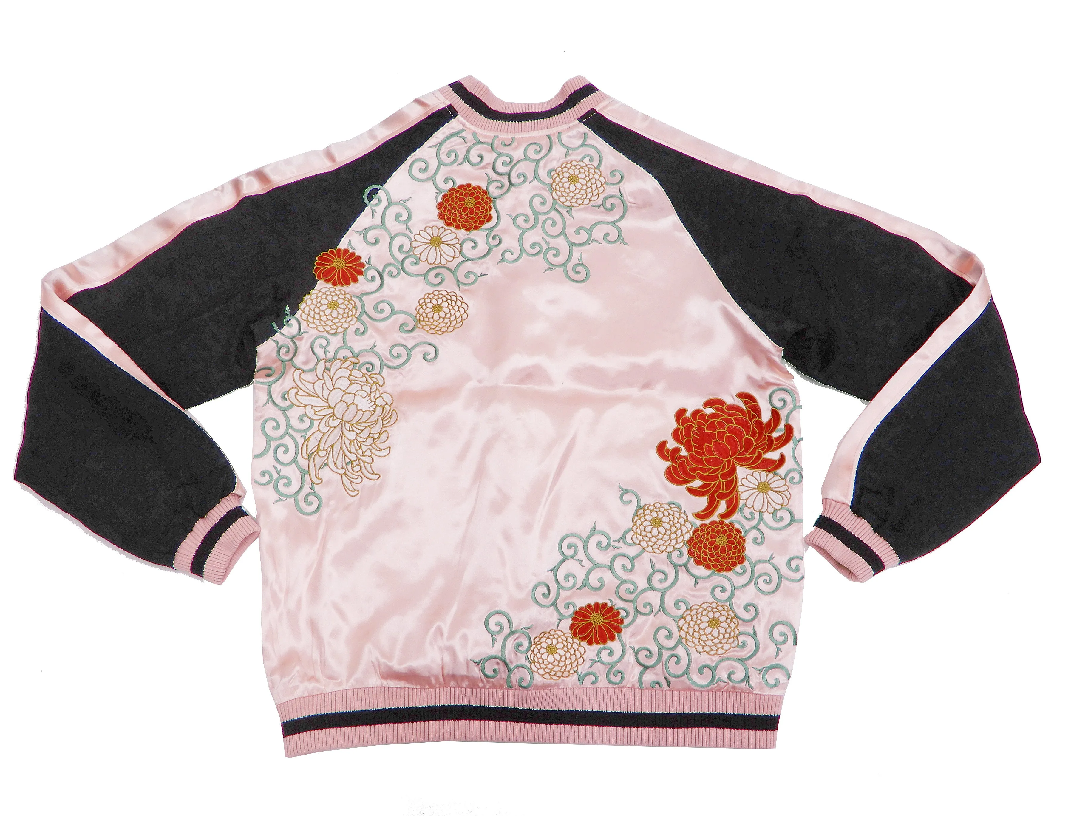 Japanesque Men's Japanese Souvenir Jacket Chrysanthemum Sukajan 3RSJ-703 Pink/Black