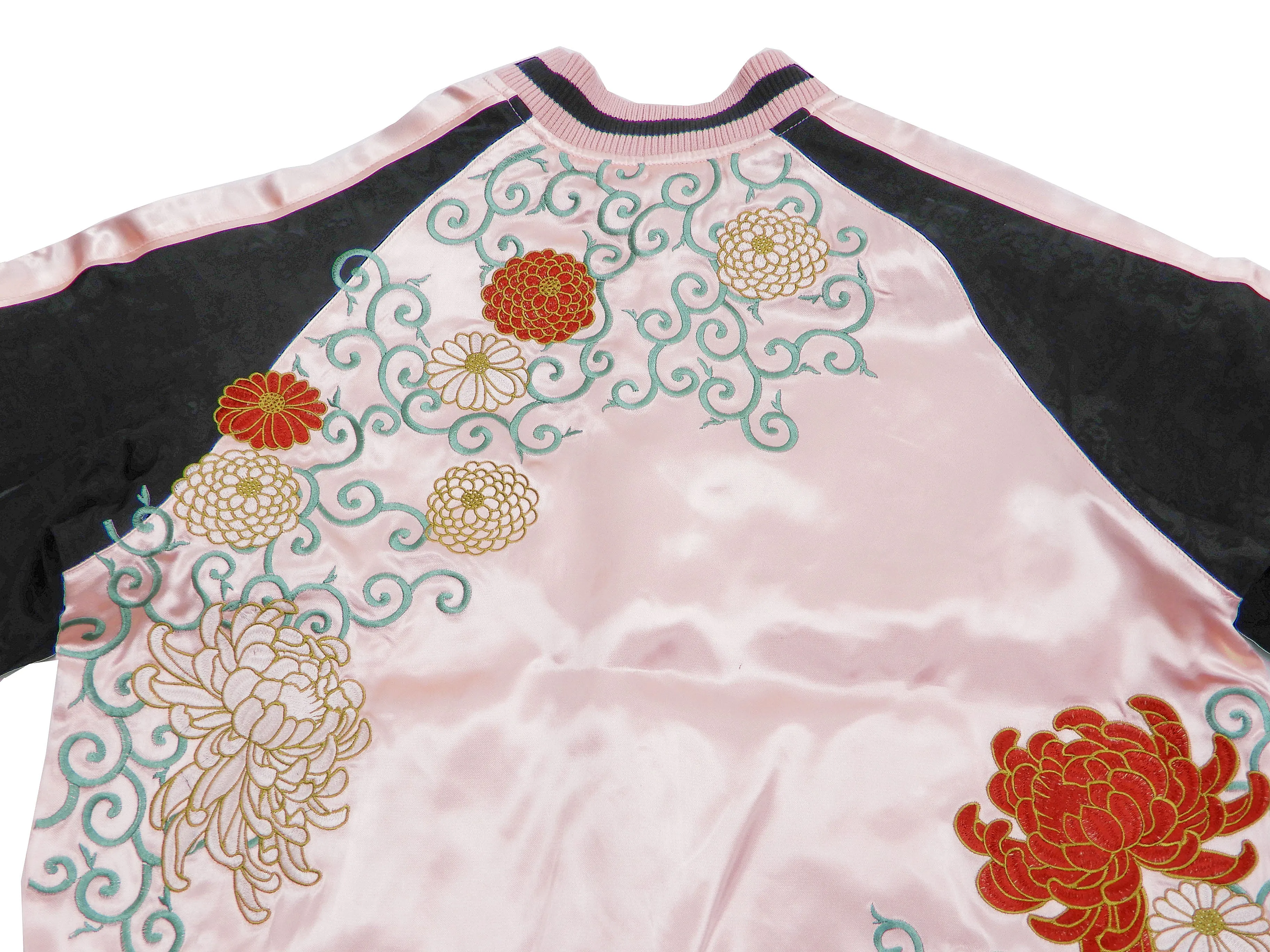 Japanesque Men's Japanese Souvenir Jacket Chrysanthemum Sukajan 3RSJ-703 Pink/Black