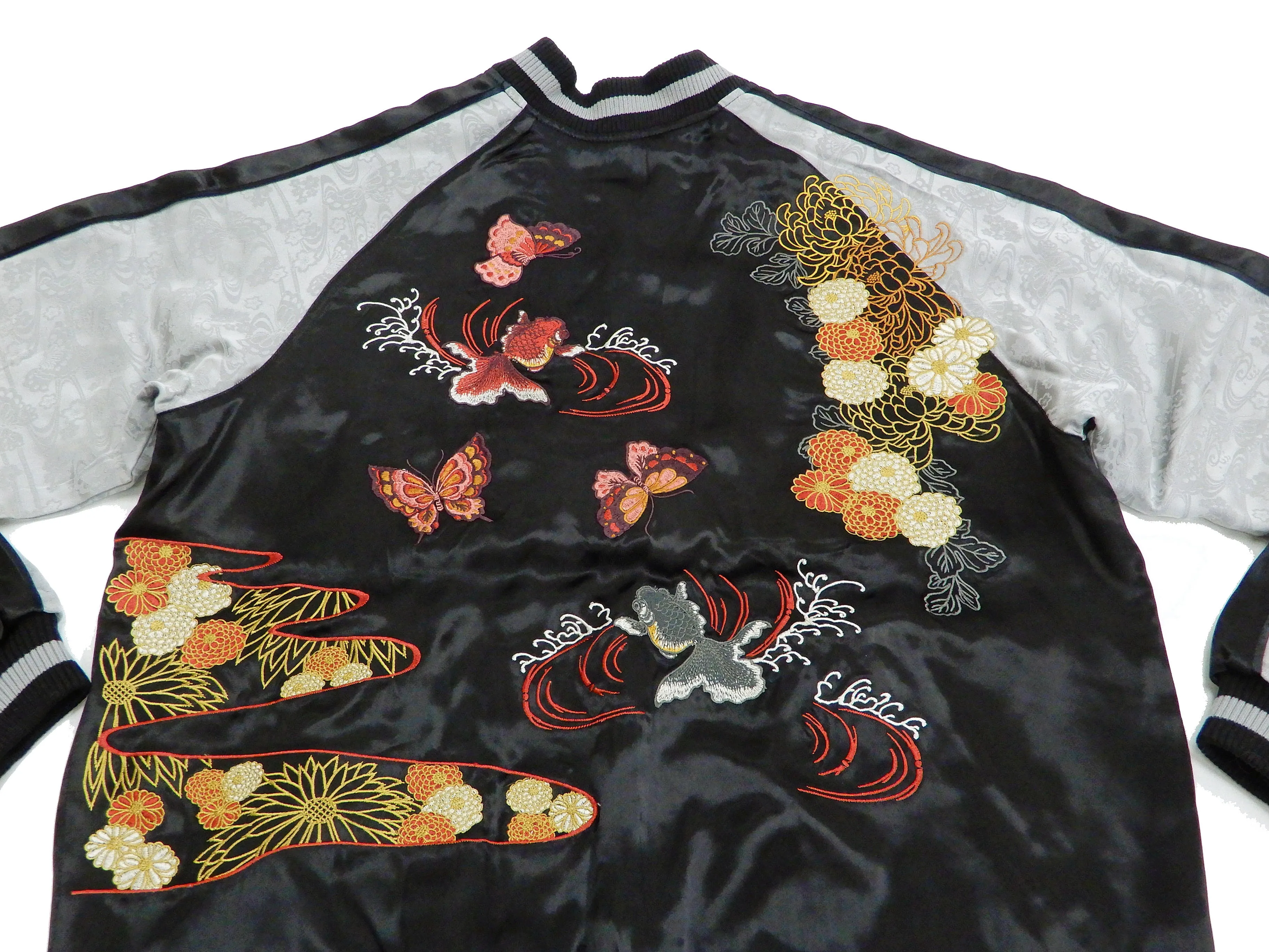 Japanesque Men's Japanese Souvenir Jacket Goldfish Embroidery Sukajan 3RSJ-701 Black/Gray