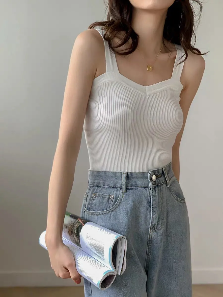 Korean Solid Colored Summer Matching Sweater Camisole Women Sleeveless Outdoor Tops Camisole