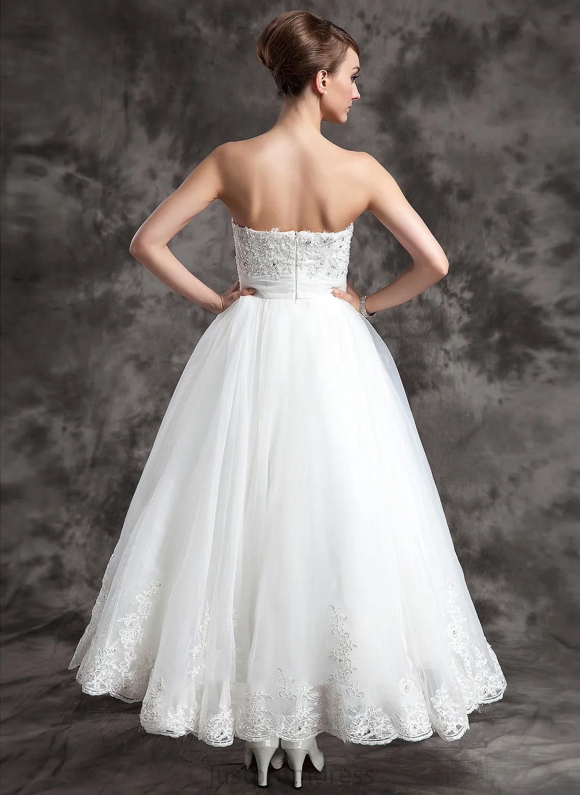 Lace Micaela Strapless Satin Dress Beading Wedding Ankle-Length Wedding Dresses With Organza Ball-Gown/Princess