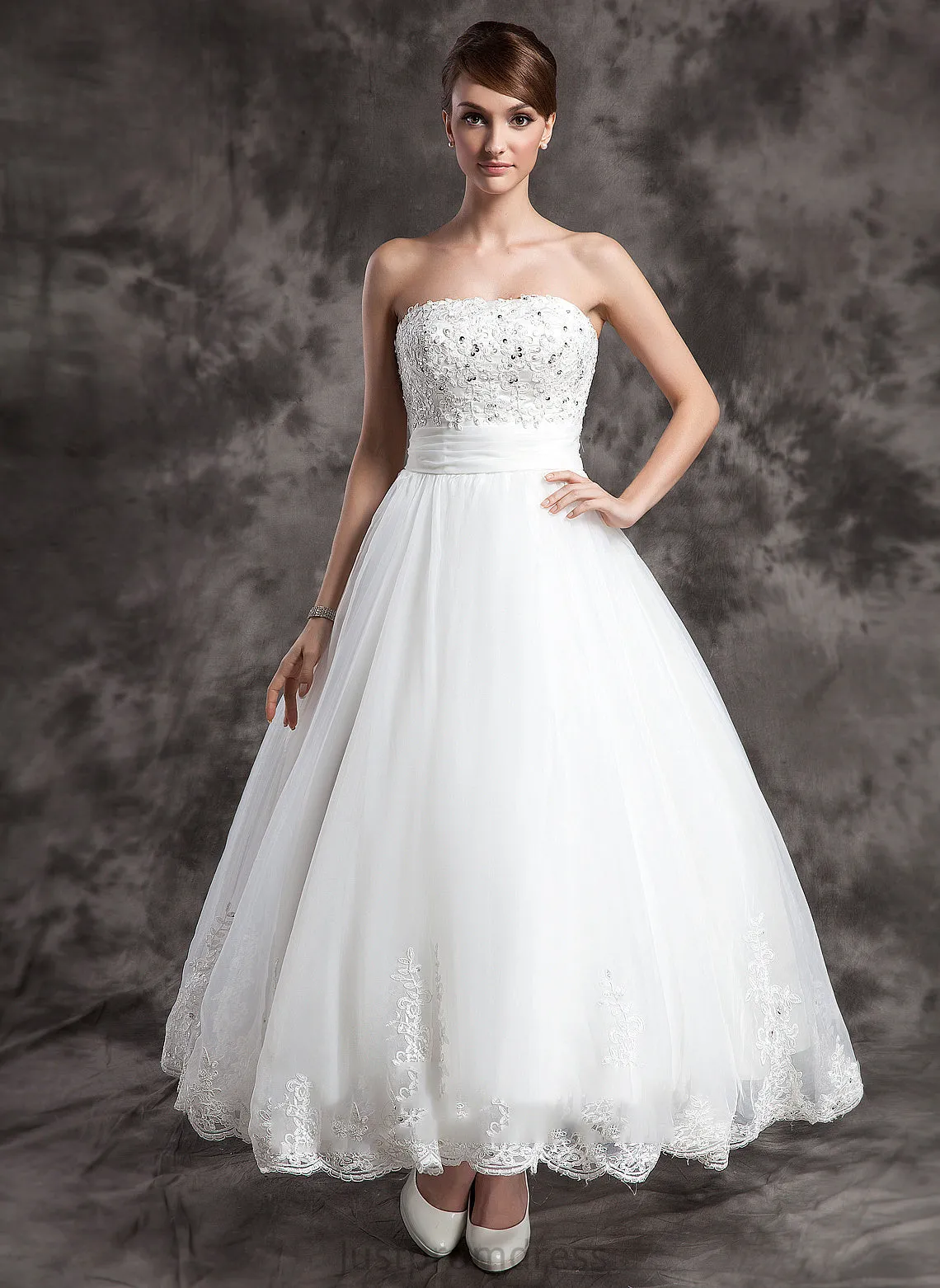 Lace Micaela Strapless Satin Dress Beading Wedding Ankle-Length Wedding Dresses With Organza Ball-Gown/Princess