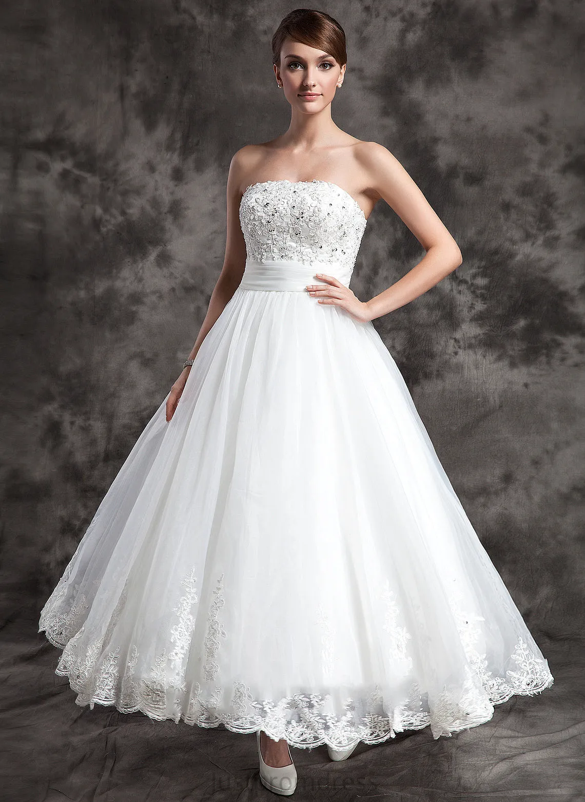 Lace Micaela Strapless Satin Dress Beading Wedding Ankle-Length Wedding Dresses With Organza Ball-Gown/Princess