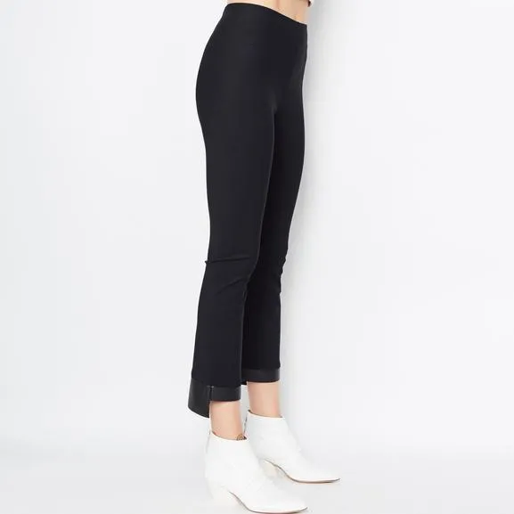 Leather Step Hem Cropped Flare Tech Stretch Leggings Olga