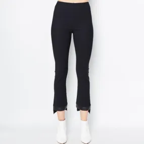 Leather Step Hem Cropped Flare Tech Stretch Leggings Olga