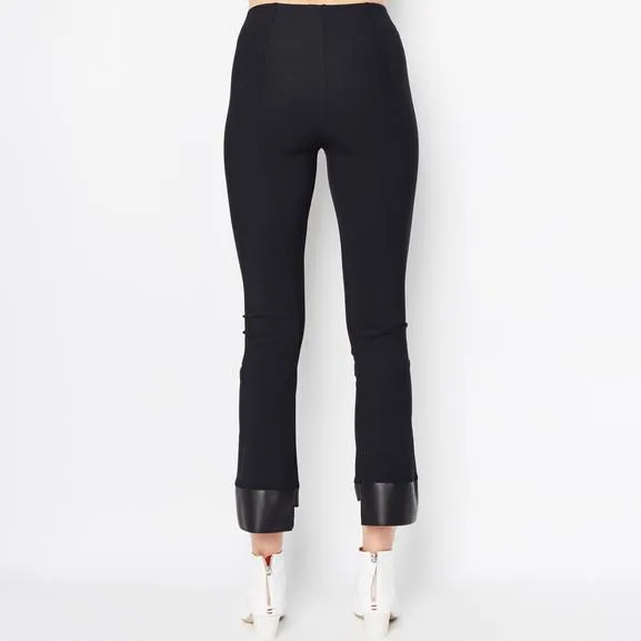 Leather Step Hem Cropped Flare Tech Stretch Leggings Olga