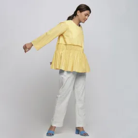 Light Yellow Hand Tie-Dye Cotton Asymmetrical Outerwear