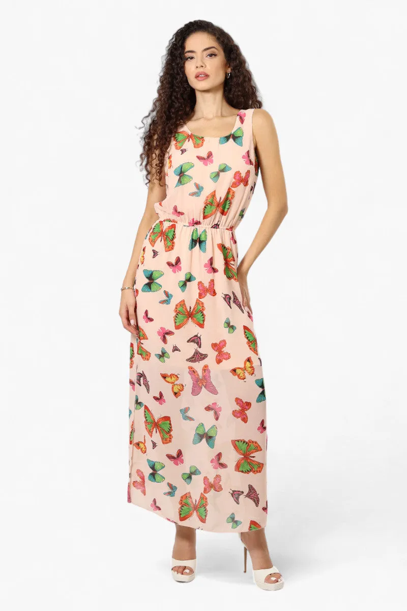 Limite Butterfly Pattern Sleeveless Tank Maxi Dress - Pink