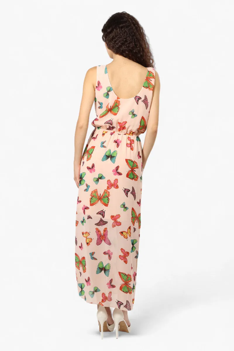 Limite Butterfly Pattern Sleeveless Tank Maxi Dress - Pink