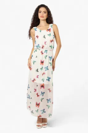 Limite Butterfly Pattern Sleeveless Tank Maxi Dress - White