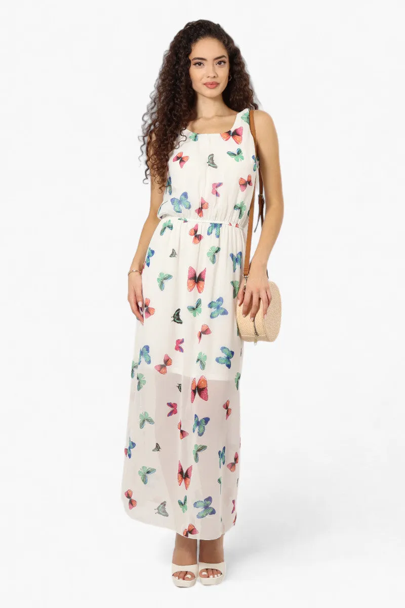 Limite Butterfly Pattern Sleeveless Tank Maxi Dress - White