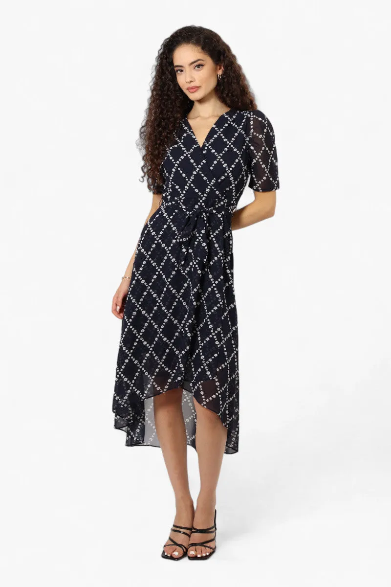 Limite Floral Belted Crossover Maxi Dress - Navy