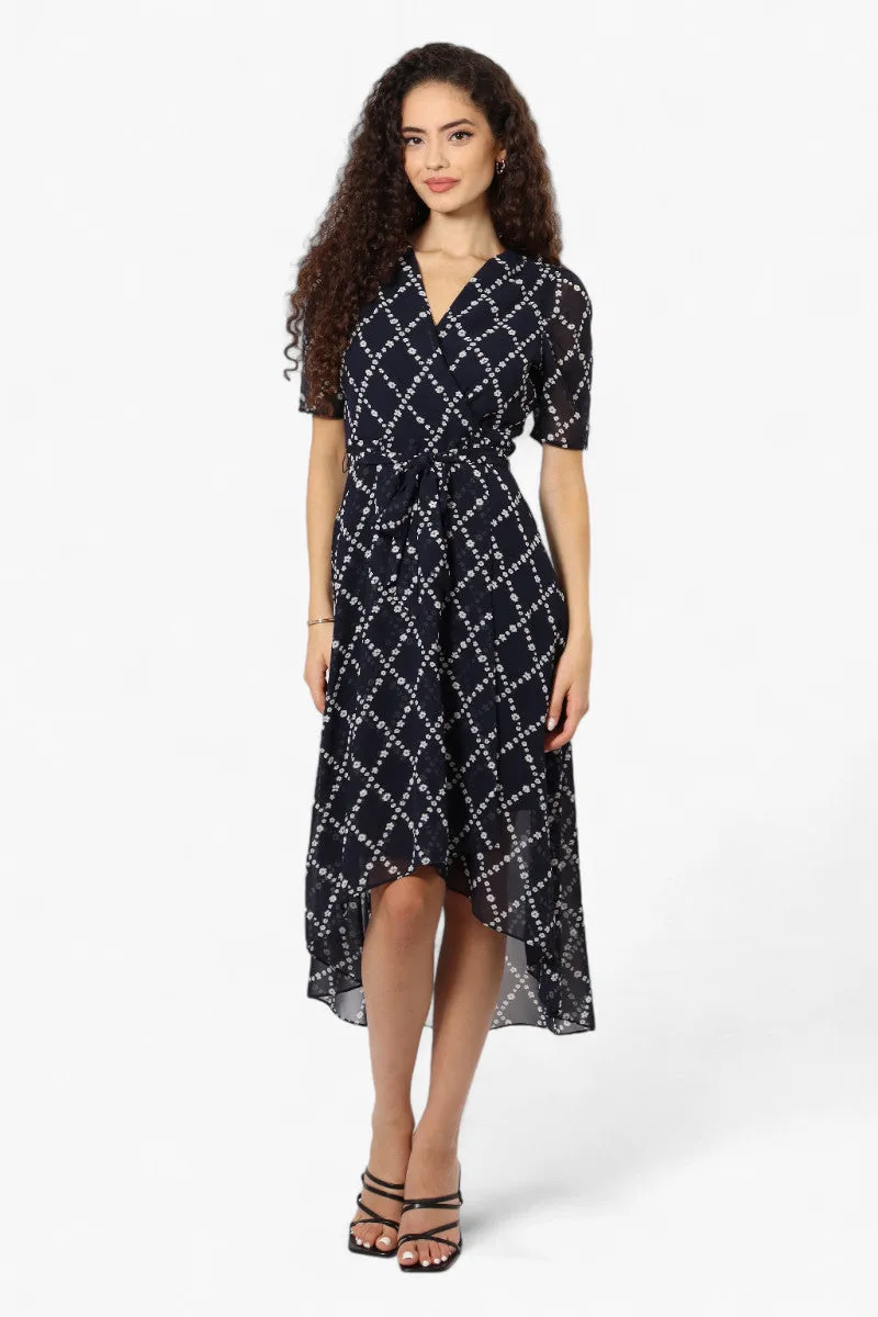 Limite Floral Belted Crossover Maxi Dress - Navy